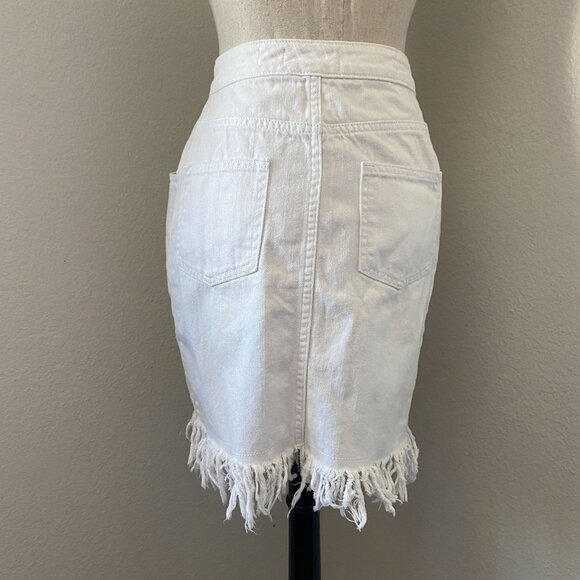 White Button-Front Frayed Hem Denim Mini Skirt By Anthropologie Minimalist S - Picture 5 of 8